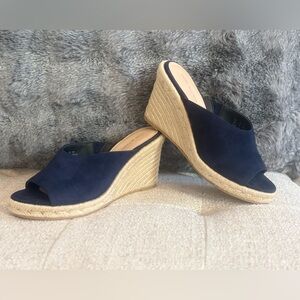 Stuart Weitzman Blue Suede Mule Wedges